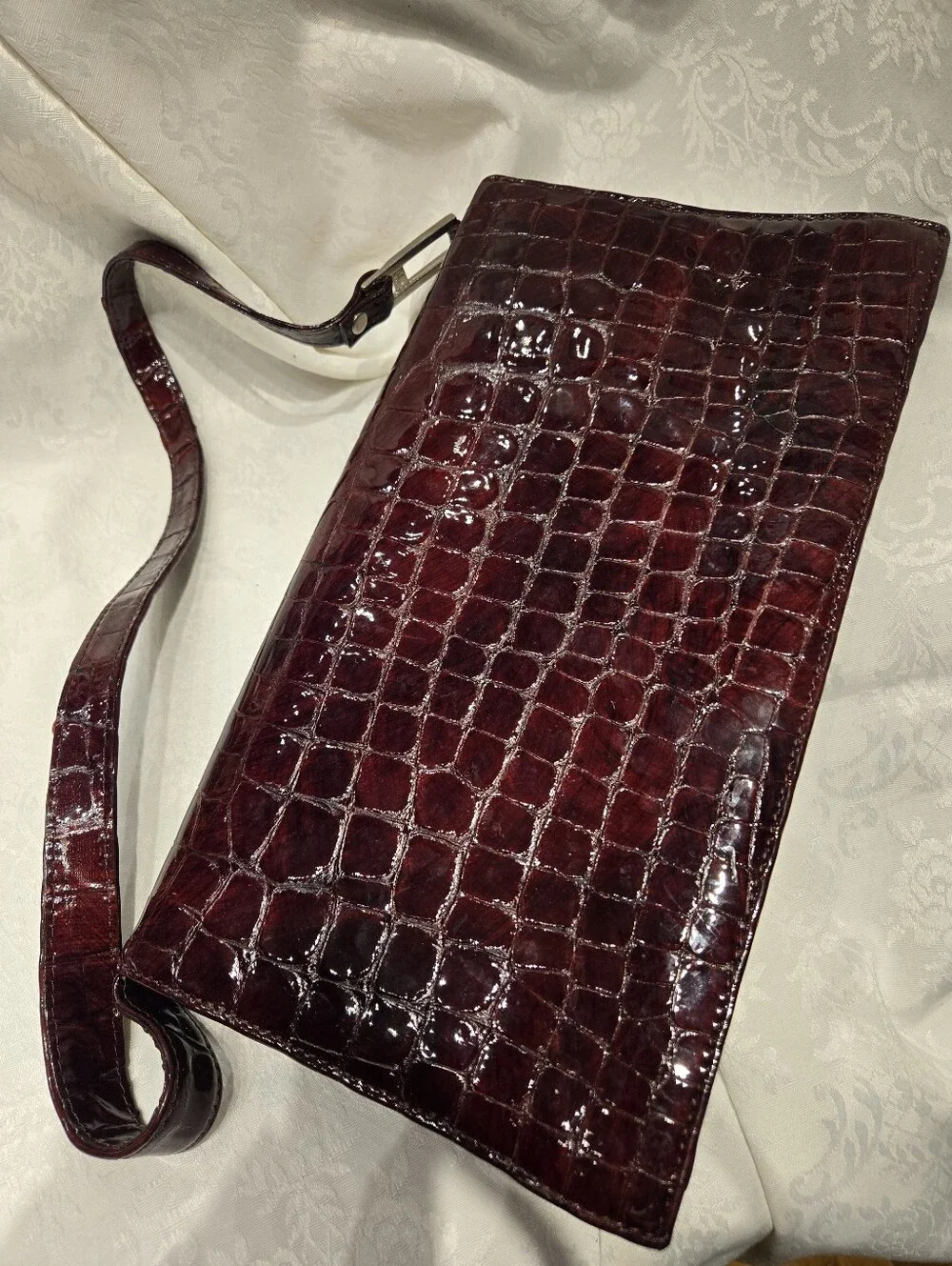 BCBG MAXAZRIA Italy Croc-Embossed Genuine Leather Shoulder Bag in Deep Burgundy